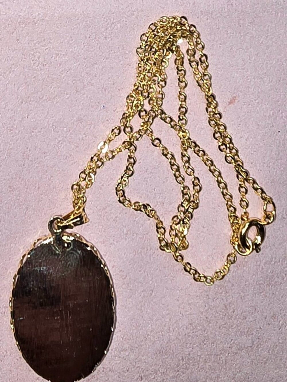 Vintage Gold Tone Iridescent Faux Opal Cabochon Pendant Necklace Clip-On Earring - Picture 5 of 9